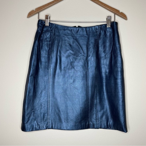 Vintage Skirts Vintage Metallic Blue Leather Pencil Skirt With